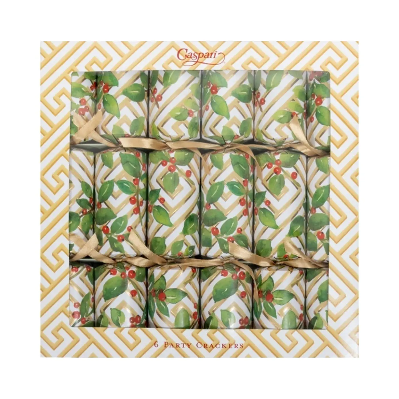 Caspari Holly and Fretwork Christmas Crackers