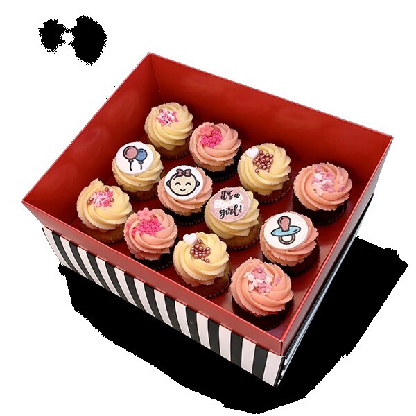 Box of 12 Medium Baby Girl Cupcakes