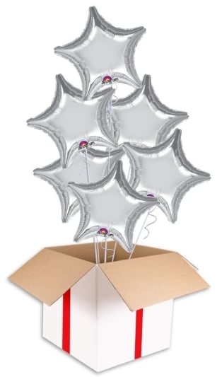 Silver Stars Party Bouquets (2x Bunch of 6 Balloons (12 Balloons))