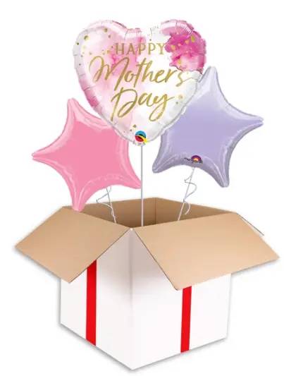 Mothers Day Pink Watercolour Heart Foil Balloon (3 Balloons Gift Boxed & Gift)