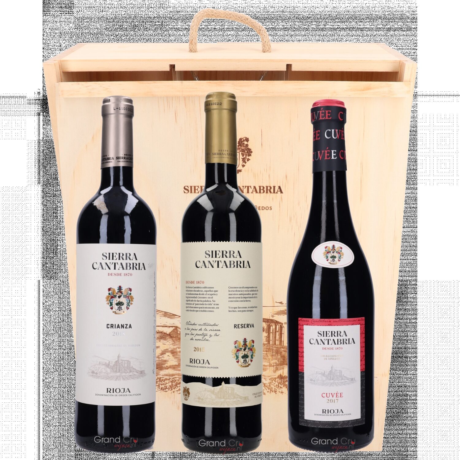 Cadeaupakket Sierra Cantabria Reserva, Cuvee en Crianza in Schuifkist