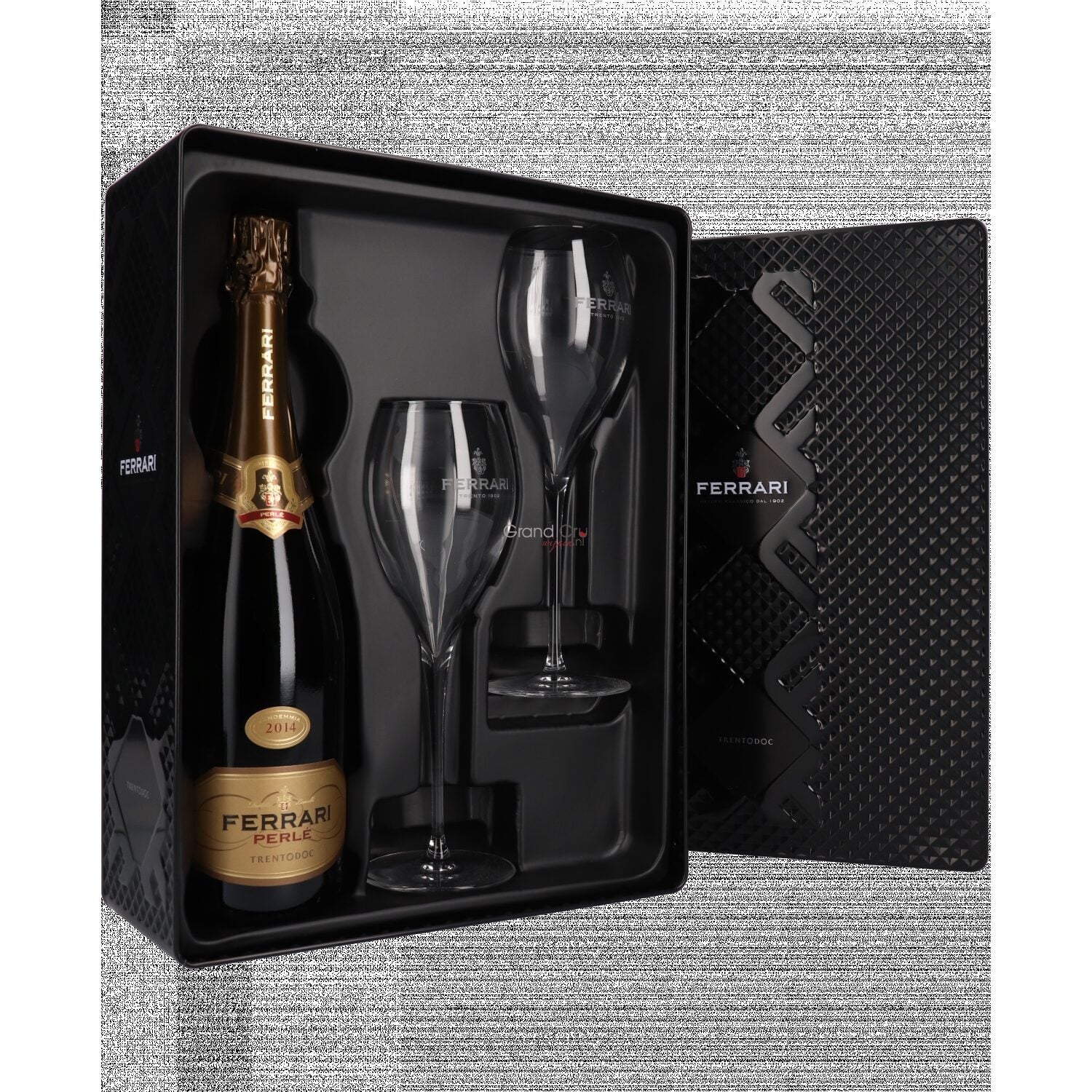 Ferrari Black Tin Giftbox met Ferrari Perle Brut en 2 Ferrari FlÃ»tes