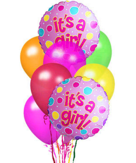 It's A Girl Balloon Bouquet (3 Mylar & 4 Latex Balloons to Theme)