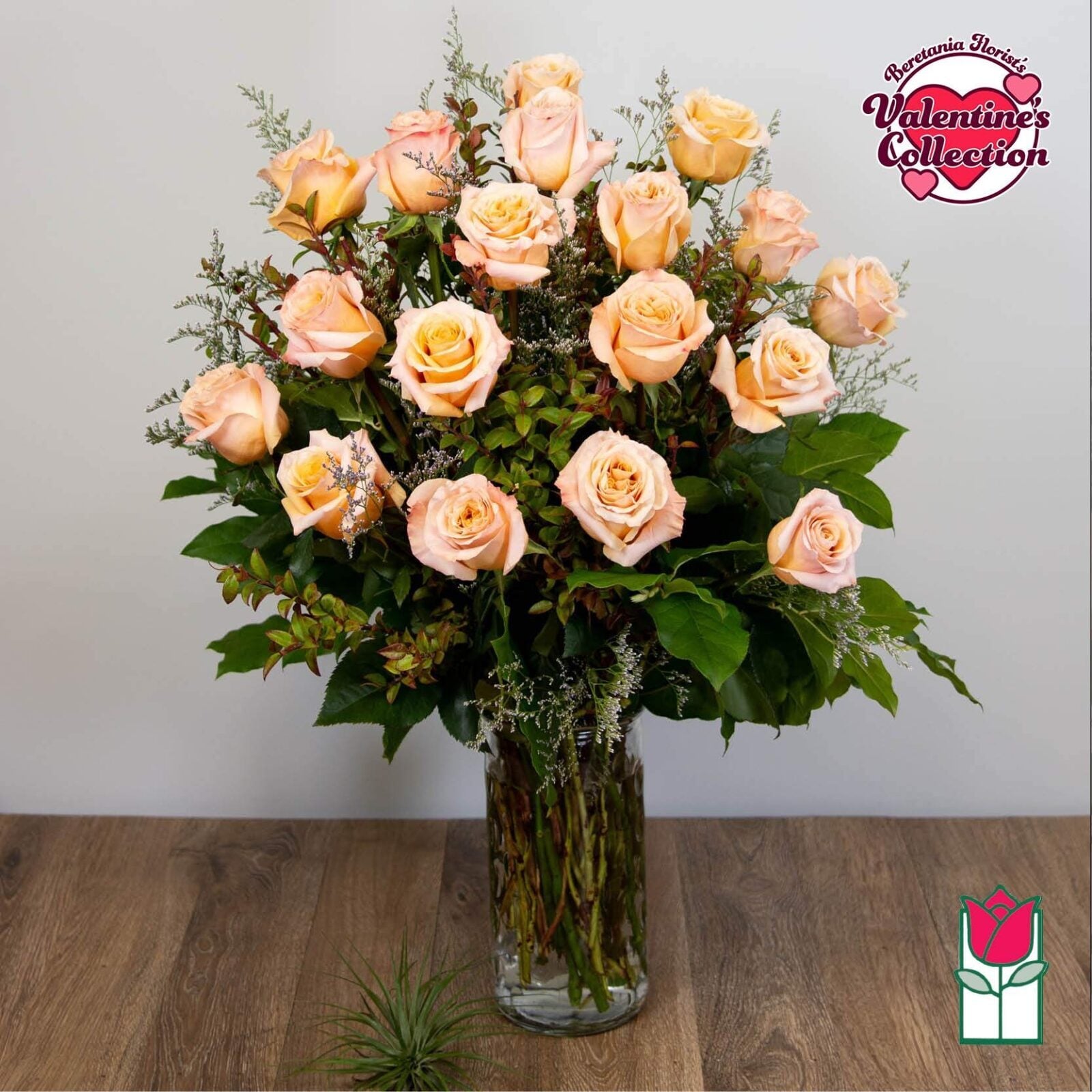 1.5 Dozen Peach Rose Bouquet (Standard)