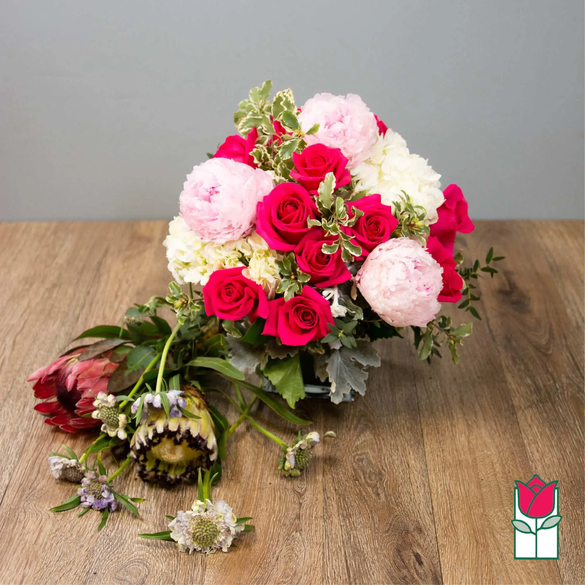 [Limited Avail] Beretania's Peony Bouquet (Rose Colors Vary) [Peony Out Of Season]
