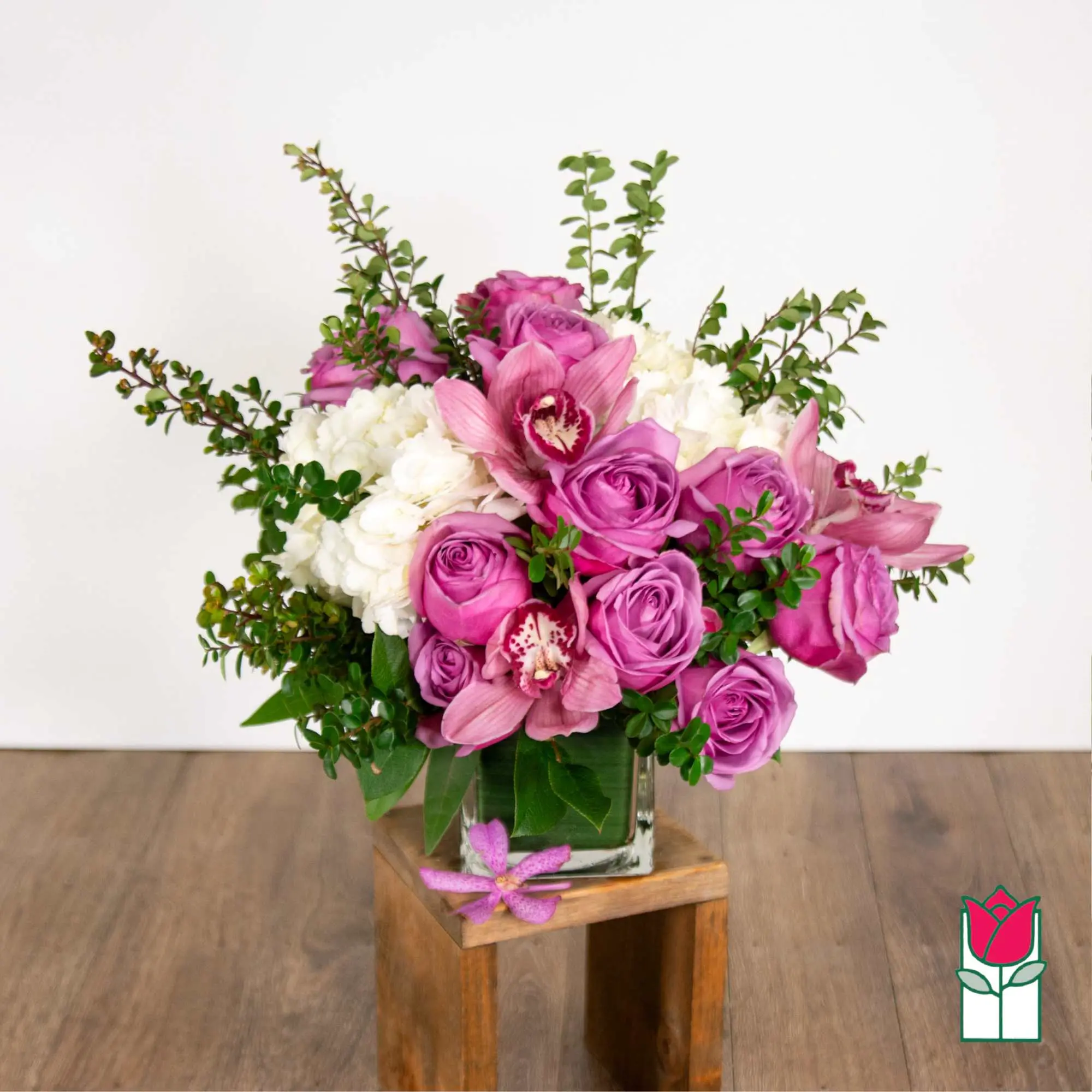 Beretania's Olivia Bouquet (Lav Rose & Pink Cymbidium) [Hue Varies]