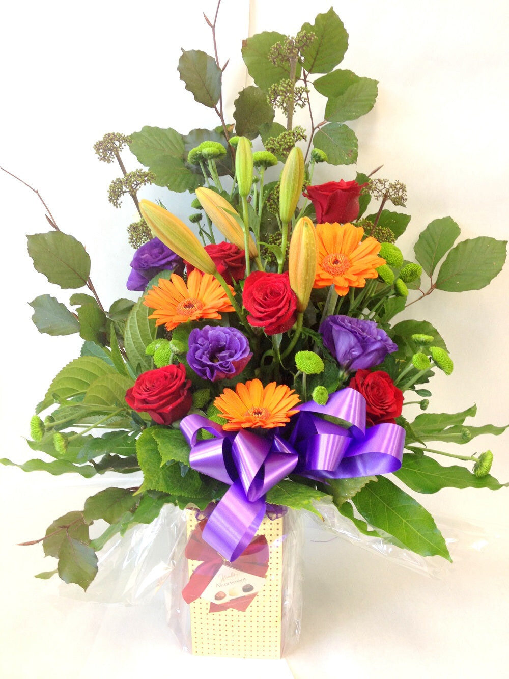 Selection of Bright Flowers Hand Tied With Chocolates (Small)