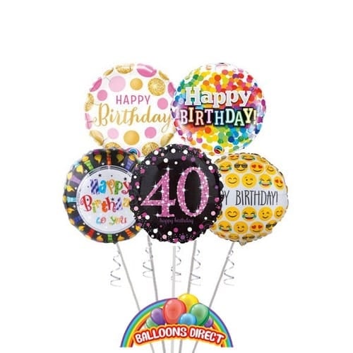 Ladies 40th Birthday Balloon Bouquet (3 Balloon Bouquet)