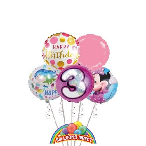 Girls Age 3 Birthday Balloon Bouquet (3 Balloon Bouquet)