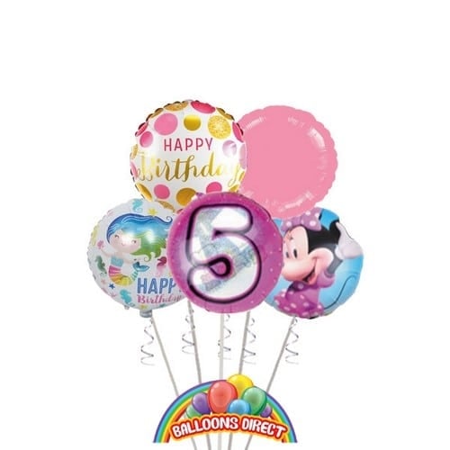 Girls Age 5 Birthday Balloon Bouquet (3 Balloon Bouquet)