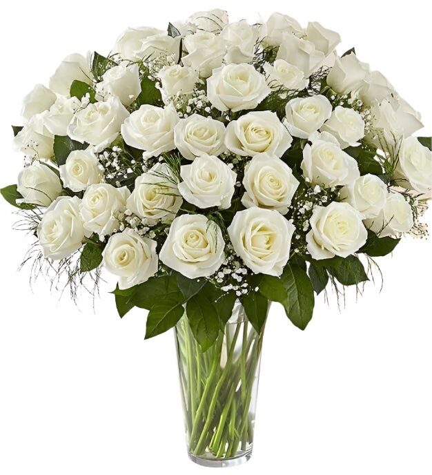 Premium White Roses Arranged with Filler (18 Stems)