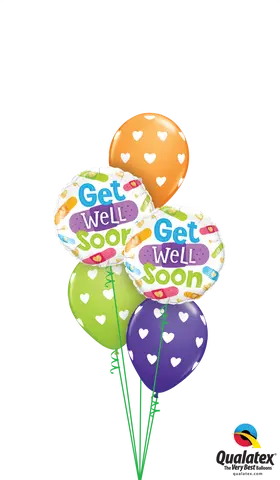 Get Well Soon Band Aid Hearts Balloon Bouquet
