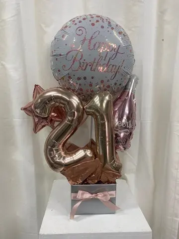 Rose Gold 21st Birthday Champagne Balloon Gift Box