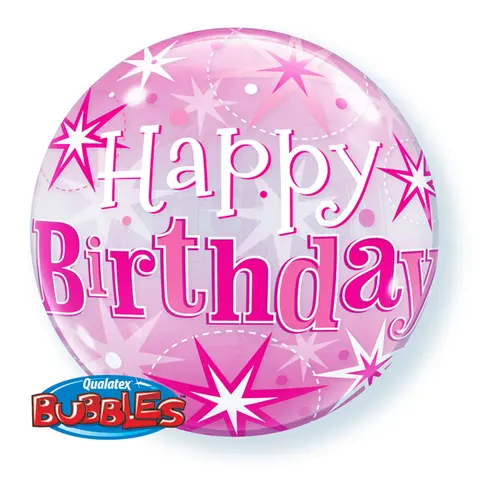 Birthday Pink Sparkle Starburst Bubble Balloon
