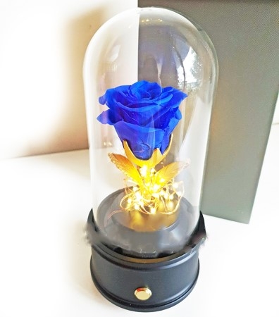 Everlasting Blue Rose Glass Dome with Bluetooth Speaker & LED Lights