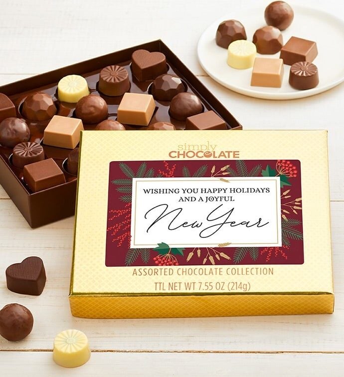 Simply Chocolate Happy Holidays and Joyful New Year 18pc Choc Box