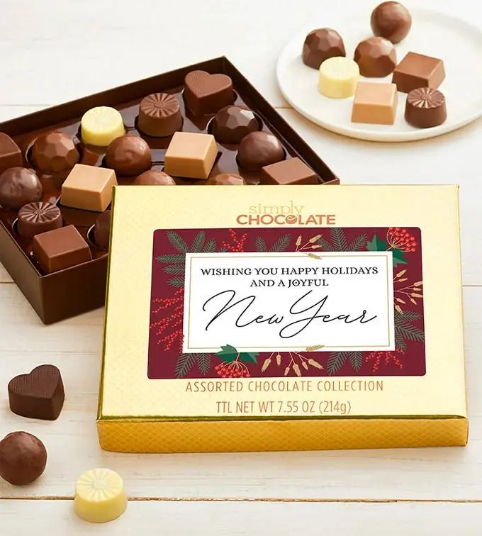 Simply Chocolate Happy Holidays and Joyful New Year 18pc Choc Box