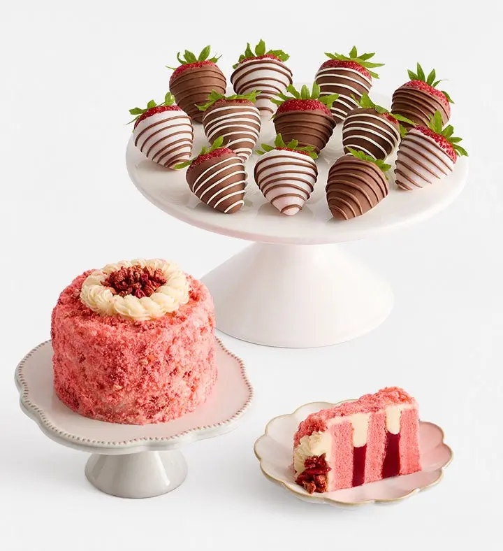 Strawberry Shortcake with Gourmet Drizzled Strawberries (4" Cake with 6ct Gourmet Drizzled Strawberries)
