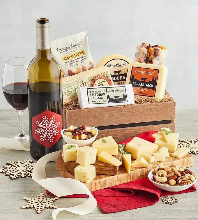 Holiday Gourmet Cheese Gift with Wine