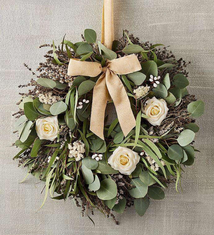 Eucalyptus and Artificial Rose Wreath