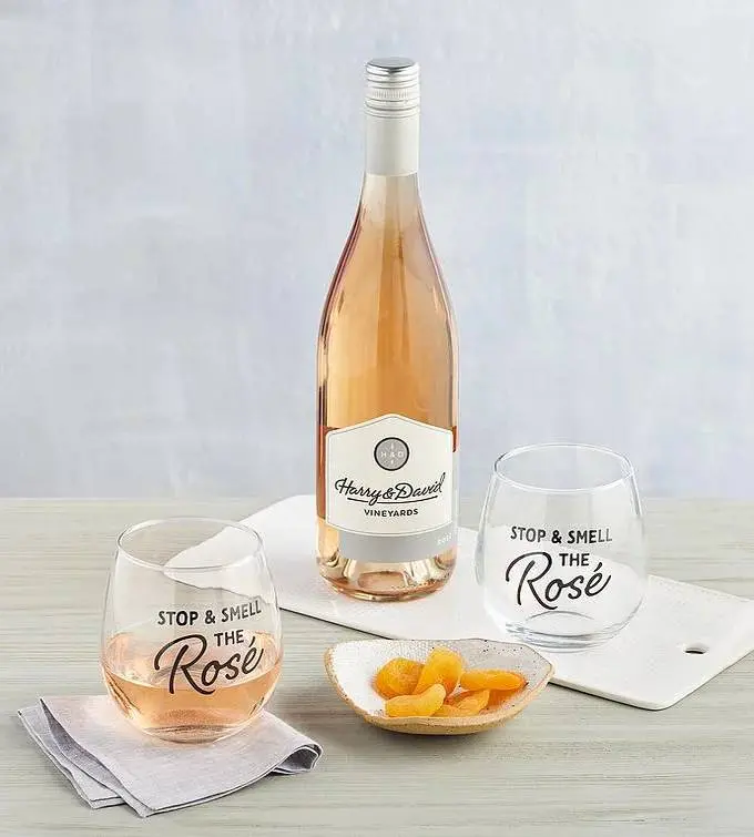 "Stop and Smell the Rose" Wine Glasses with Rose Wine