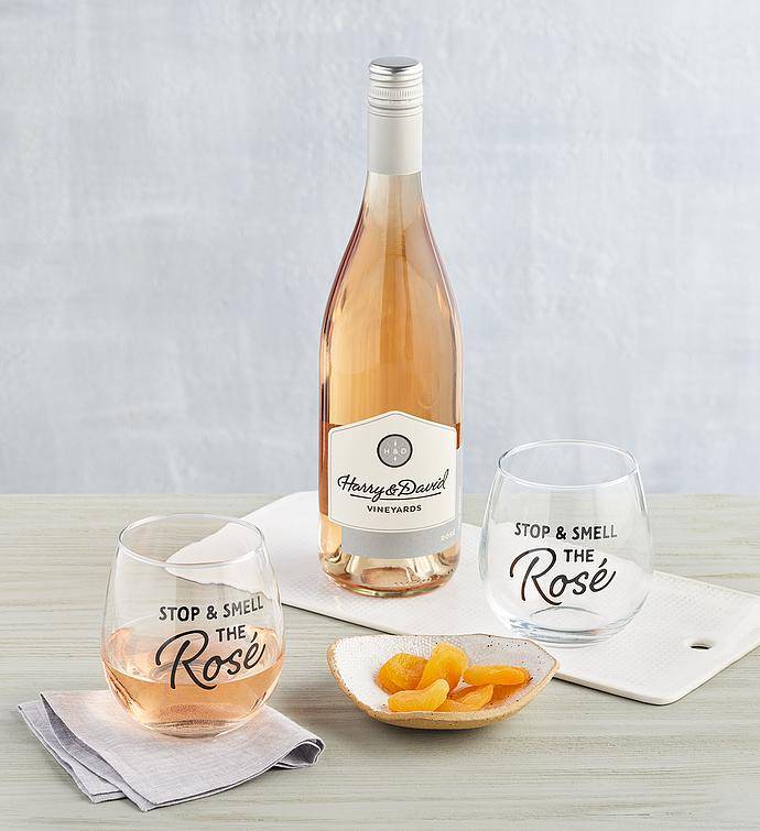 "Stop and Smell the Rose" Wine Glasses with Rose Wine