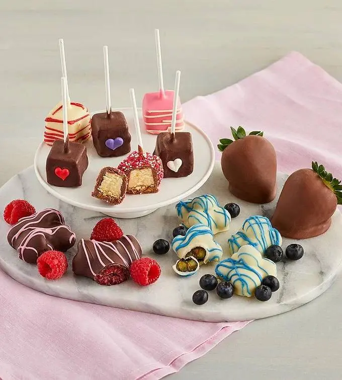 Belgian Chocolate-Covered Fruit ­and Heart Cheesecake Pops