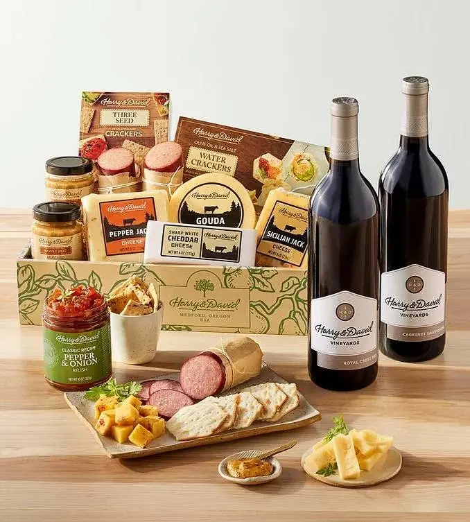 Supreme Meat and Cheese Gift Box with Wine - 2 Bottles