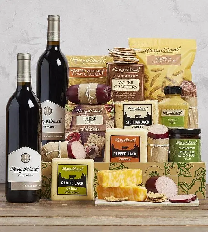 Ultimate Meat and Cheese Gift with Wine - 2 Bottles