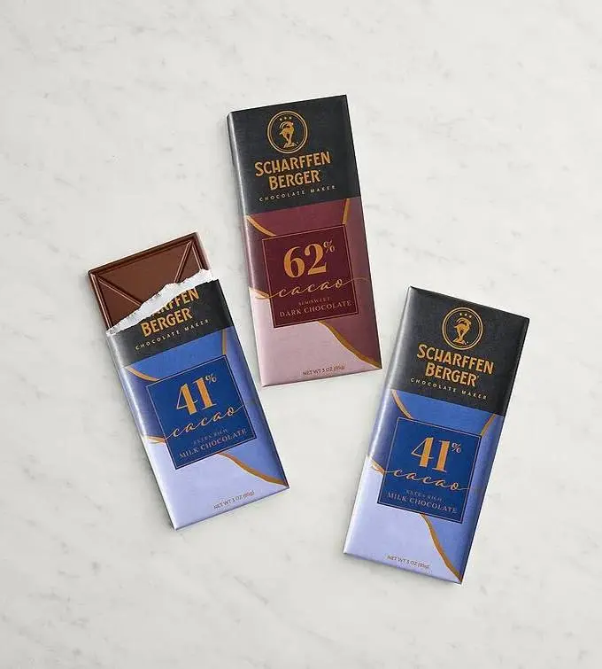 Scharffen Berger Rich Milk and Semisweet Chocolate Bar Trio