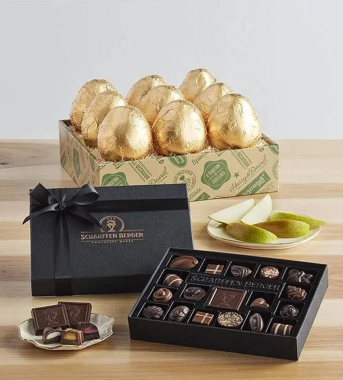 Royal Riviera Gold Pear Gift with Scharffen Berger Chocolatier's Collection