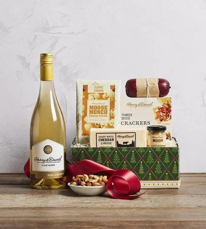 Holiday Snack Gift Box with White Wine