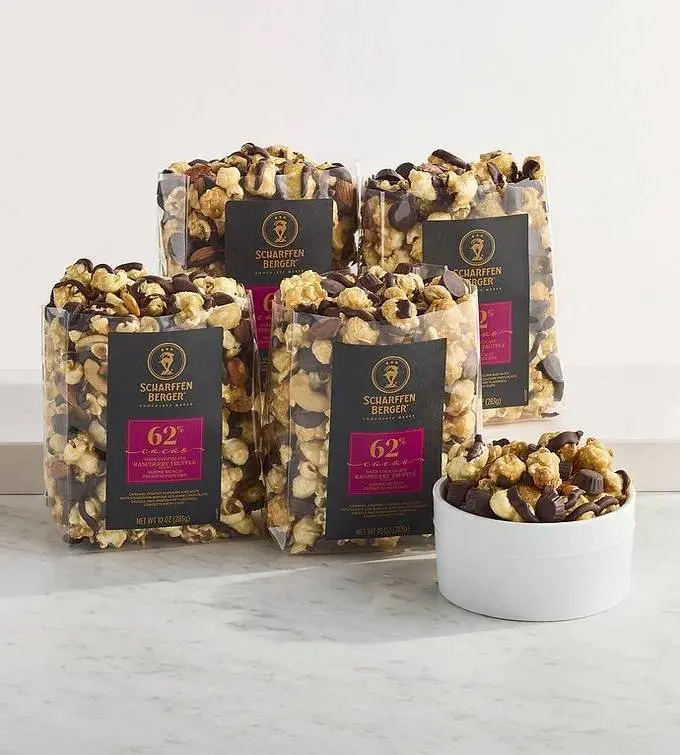Moose Munch Premium Popcorn with Raspberry Truffles and Scharffen Berger Chocolate - 4-Pack