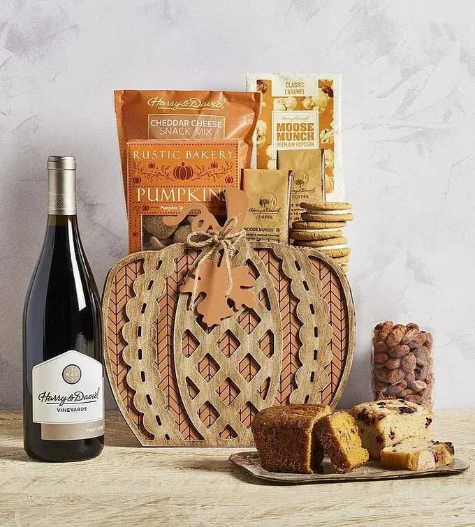 Pumpkin-Shaped Gift Basket with Wine
