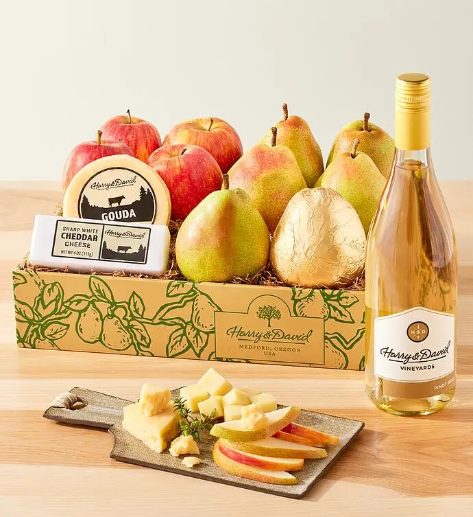 Pears, Apples, and Cheese Gift with Wine