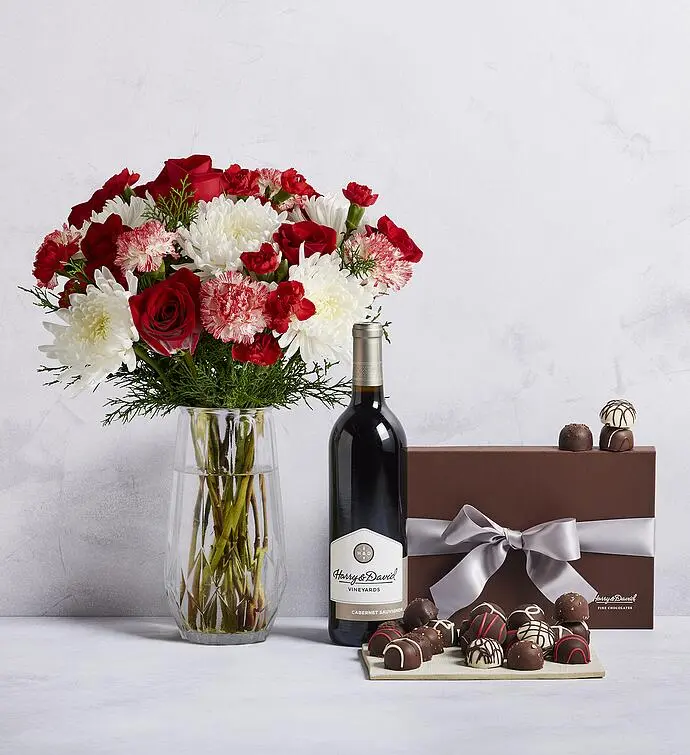 Frosted Gingerbread Bouquet, Chocolate Truffles, and Wine
