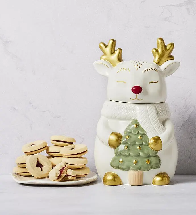 Reindeer Cookie Jar with Cookies