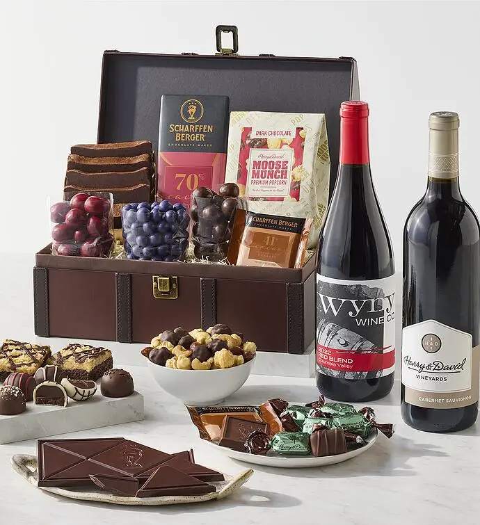 Chest of Chocolates with Wine - 2 Bottles