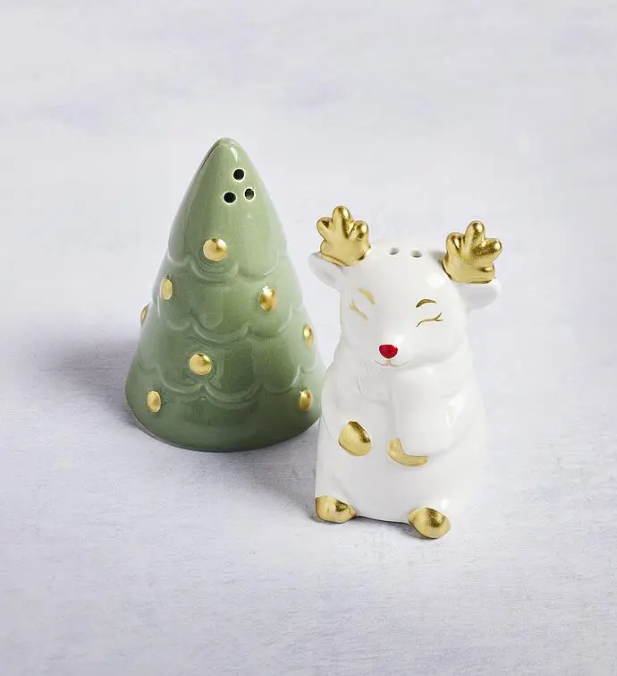 Holiday Reindeer and Tree Salt and Pepper Shakers