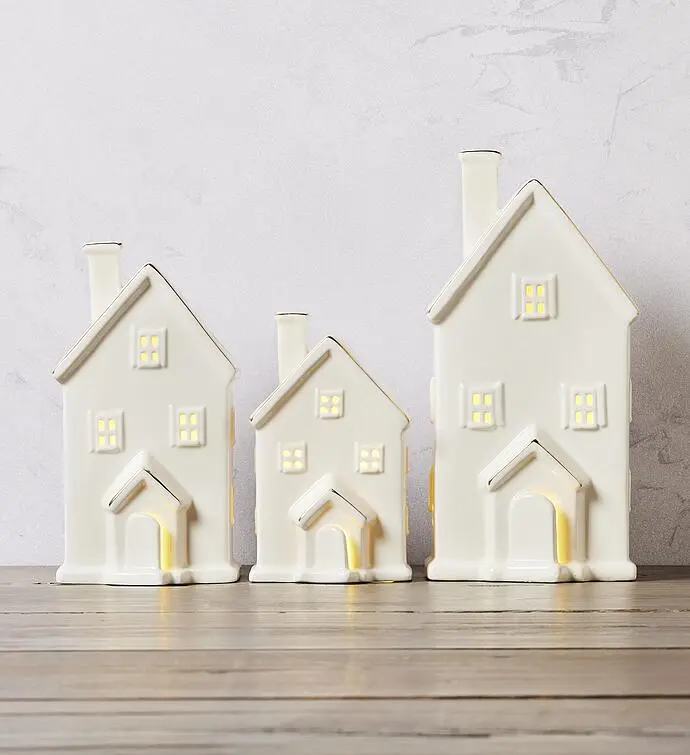 Holiday Ceramic House Lights - Set of 3