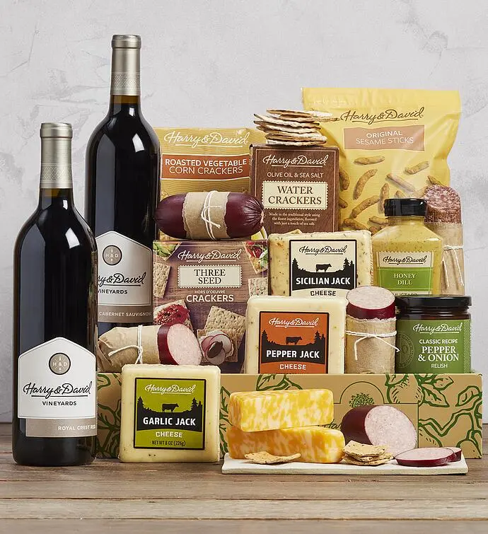 Ultimate Meat and Cheese Gift with Wine - 2 Bottles