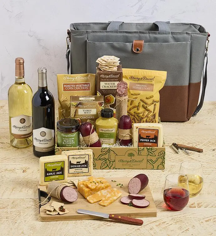 Meat and Cheese Picnic Tote Set with Wine