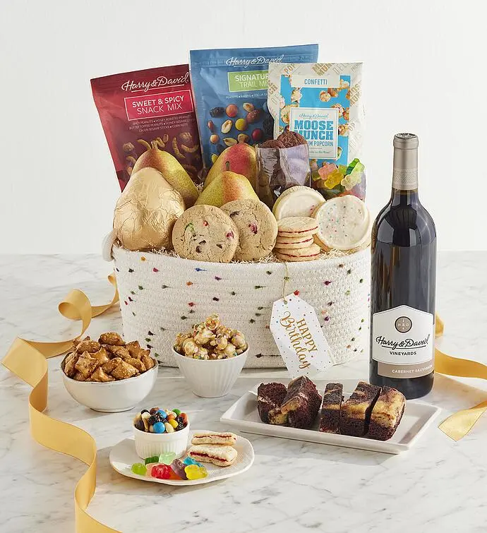 Deluxe Birthday Basket with Red Wine