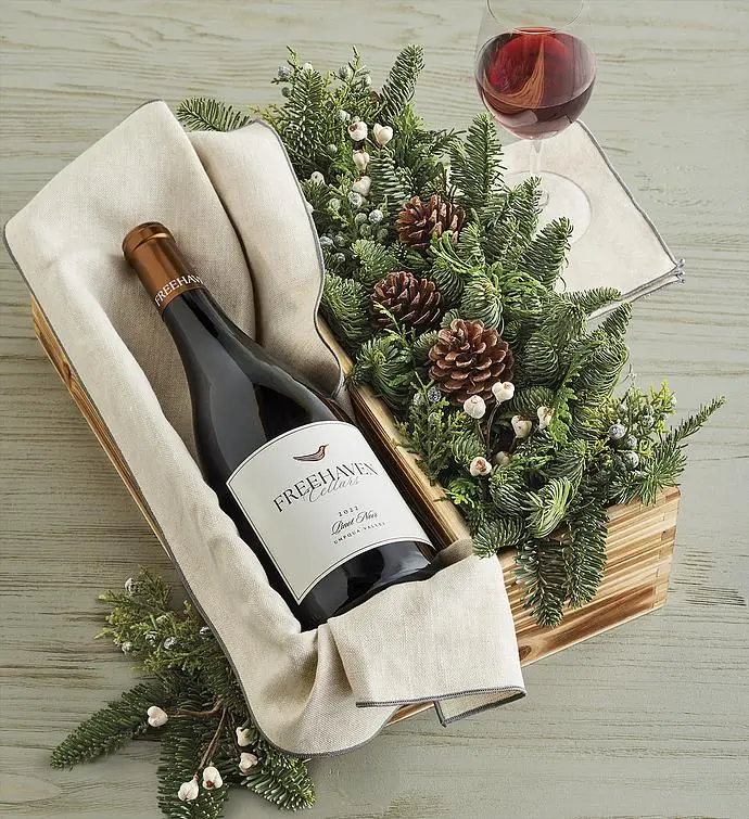 Evergreen Centerpiece and Wine