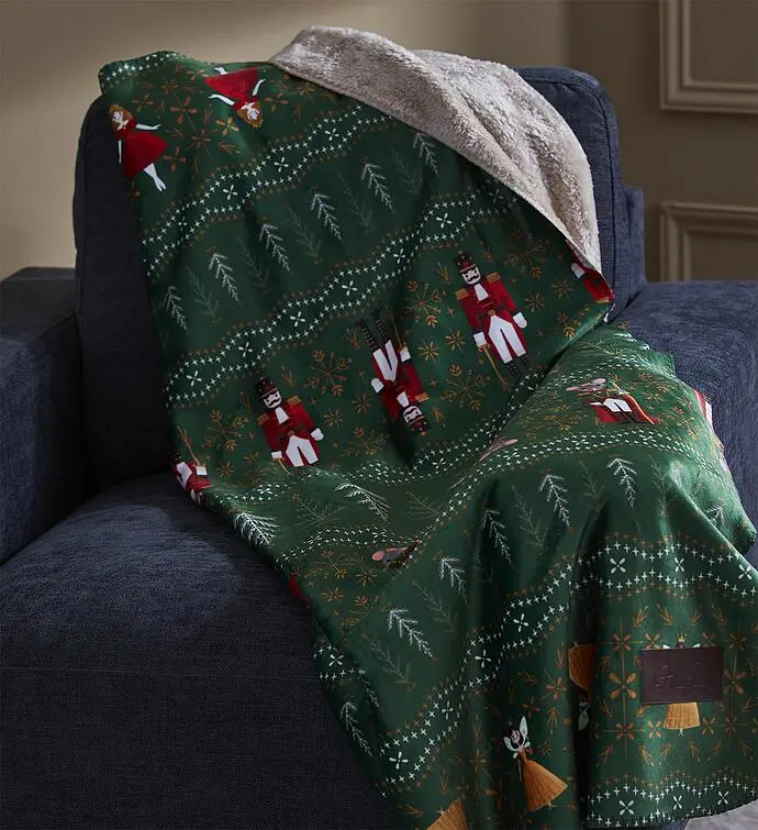 Festive Throw Blanket with Sherpa Lining