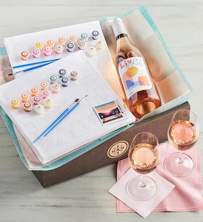 DIY Painting Set with Rosé Wine - 2 Sunset Canvases