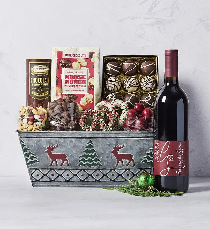 Holiday Sweets Gift Basket with Wine