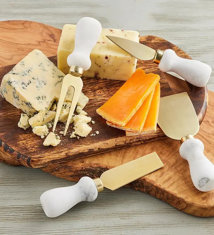 White Marble and Gold Cheese Knives - Set of 4