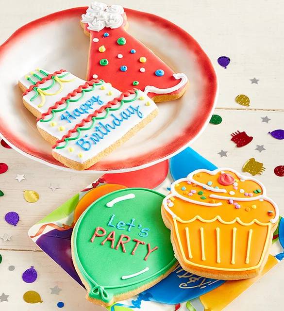 Birthday Bliss Artisan Iced Cookies (Birthday Party Hat Artisan Iced Cookies - Set of 4)