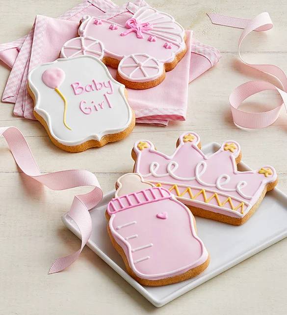 Welcome Baby Girl! Artisan Iced Cookies (Welcome Baby Girl Artisan Iced Cookies - set of 4)